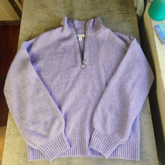 Nine West Lavender 1/4 Zip Ribbed Knit Oversized Pullover Sweater Size Small - Picture 11 of 14